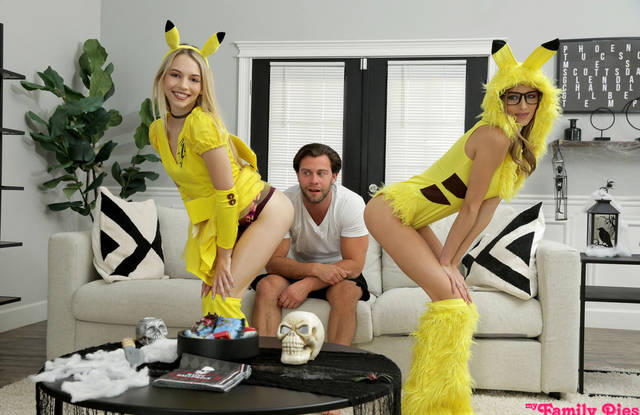 Похотливые покемоны заняли толстый член сводного брата